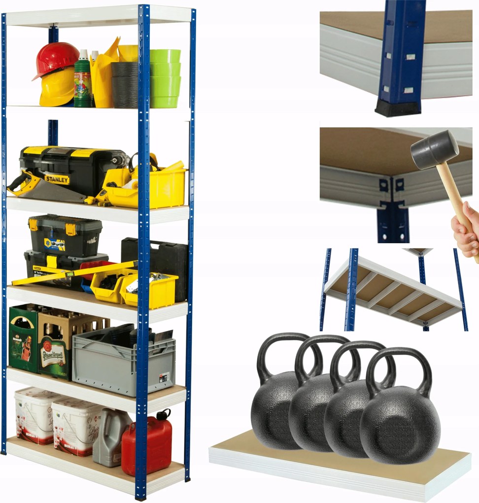 Tárolószekrény fém állvány Helios 213x100x50cm 6Px400kg Tömör