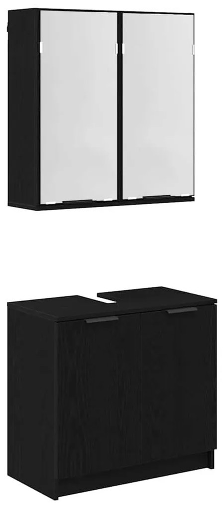 vidaXL Fürdőszobai Szekrény Szett polcokkal 2 pcs Fekete tölgy Faanyag