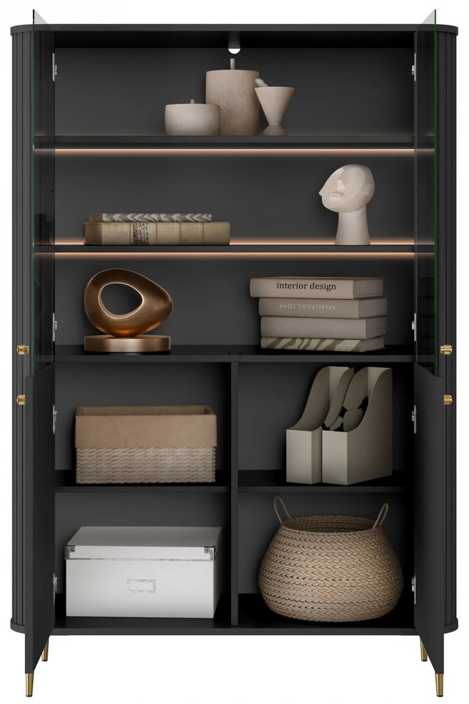 Vesper vitrin 103 cm - fekete / arany lábak