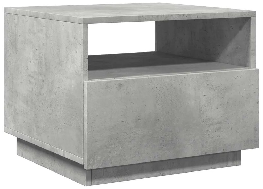 Betonszürke dohányzóasztal LED-lámpákkal 50x49x40 cm