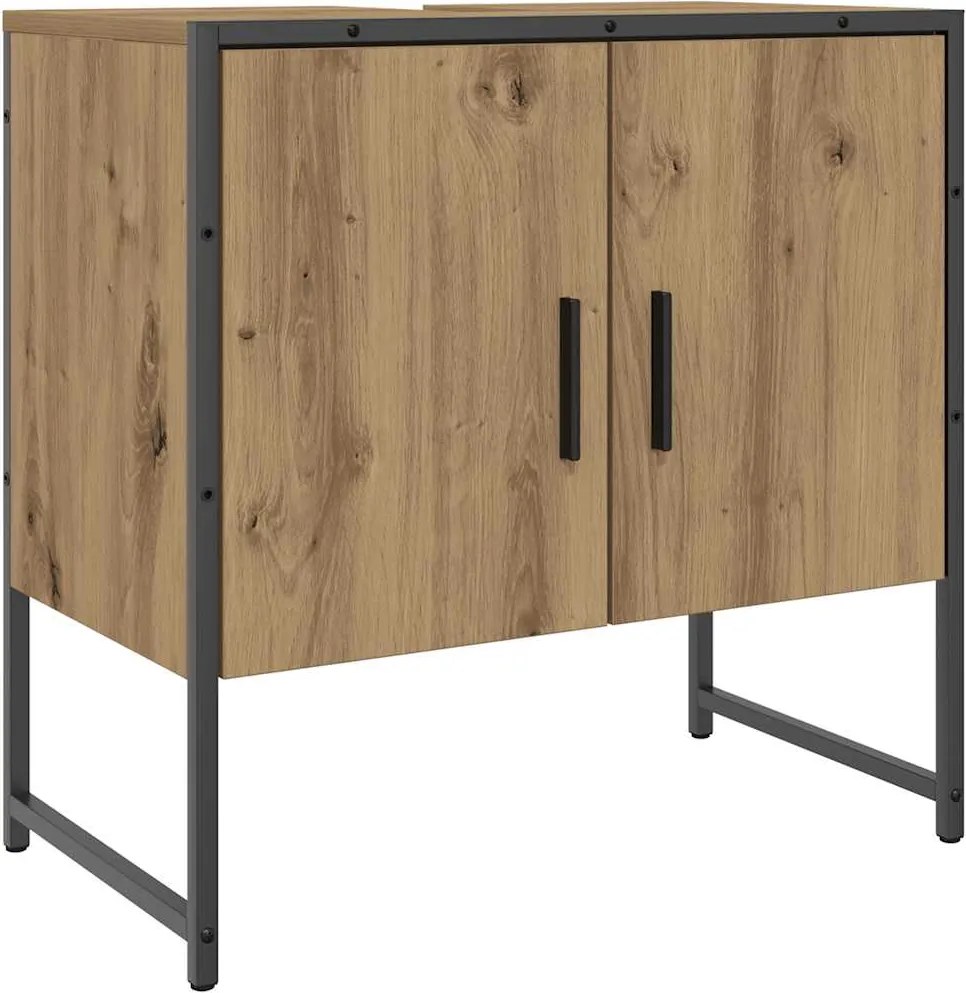 vidaXL kézműves tölgy színű szerelt fa mosdószekrény 60x33x60 cm