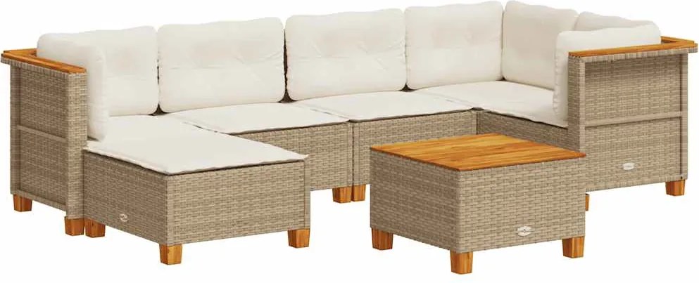 vidaXL 7 részes bézs polyrattan kerti ülőgarnitúra párnákkal