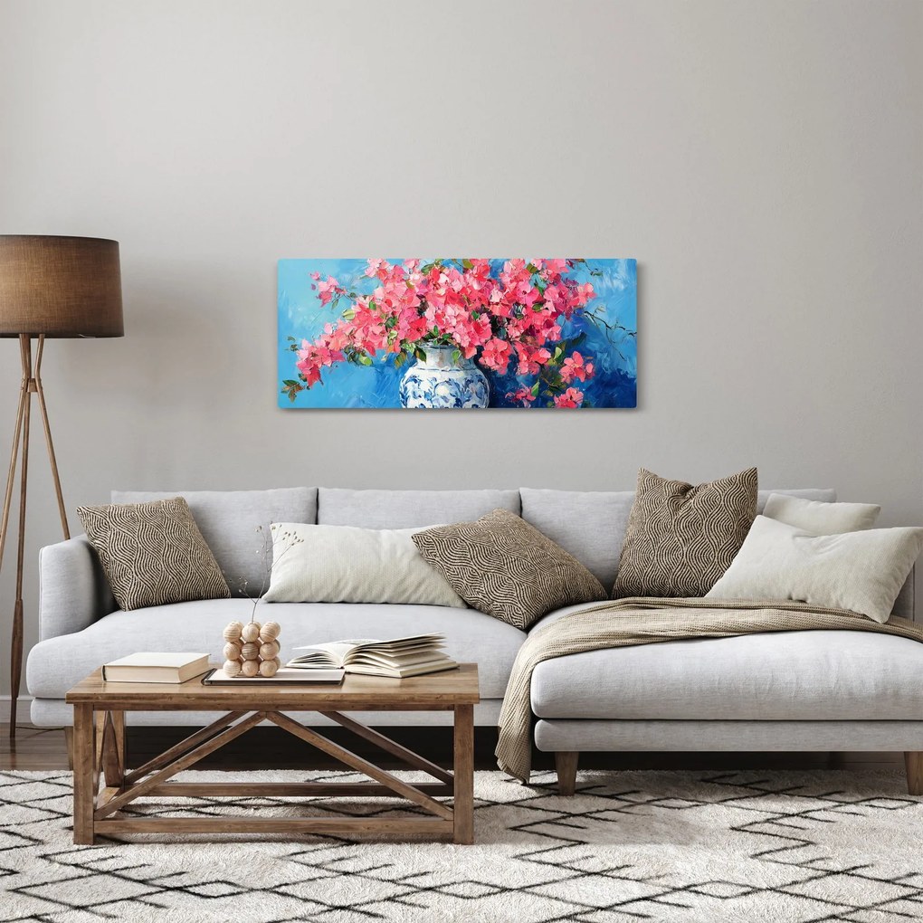 Kép - Váza rózsaszín virágokkal (120x50 cm)
