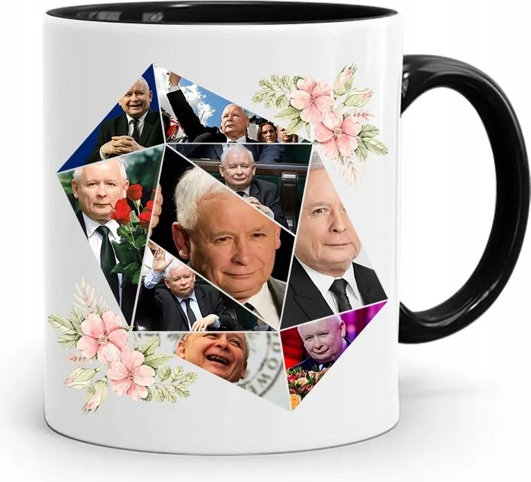 Bögre Fekete Vicces Pis Jaroslaw Kaczynski nyomott mintával