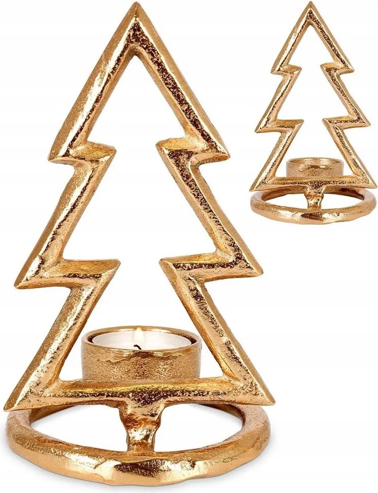 Gyertyatartó Karácsonyfa fém arany karácsonyi teamécses tartó