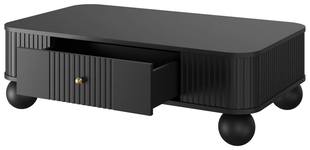 Vesper fiókos dohányzóasztal 103x60 cm - fekete / arany fogantyúk / gömb lábak