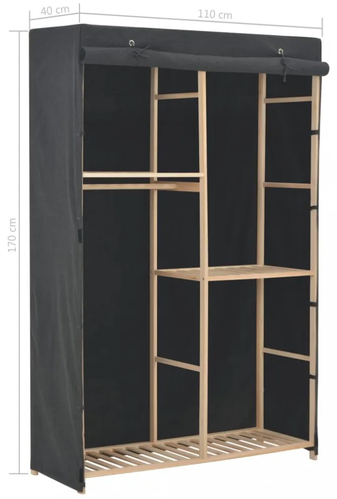 3-szintes szürke szövet ruhásszekrény 110 x 40 x 170 cm