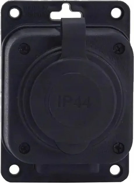 Fekete, falon kívüli aljzat 250V, 16A, IP44, Schuko 2P+Z, 1KMP-F, Bylion