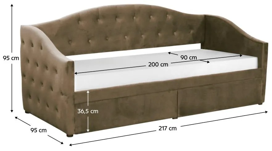 Egyszemélyes ágy (heverő) 90 cm Zonas (barna) (ágyráccsal)  (tárolóhellyel). 1116568