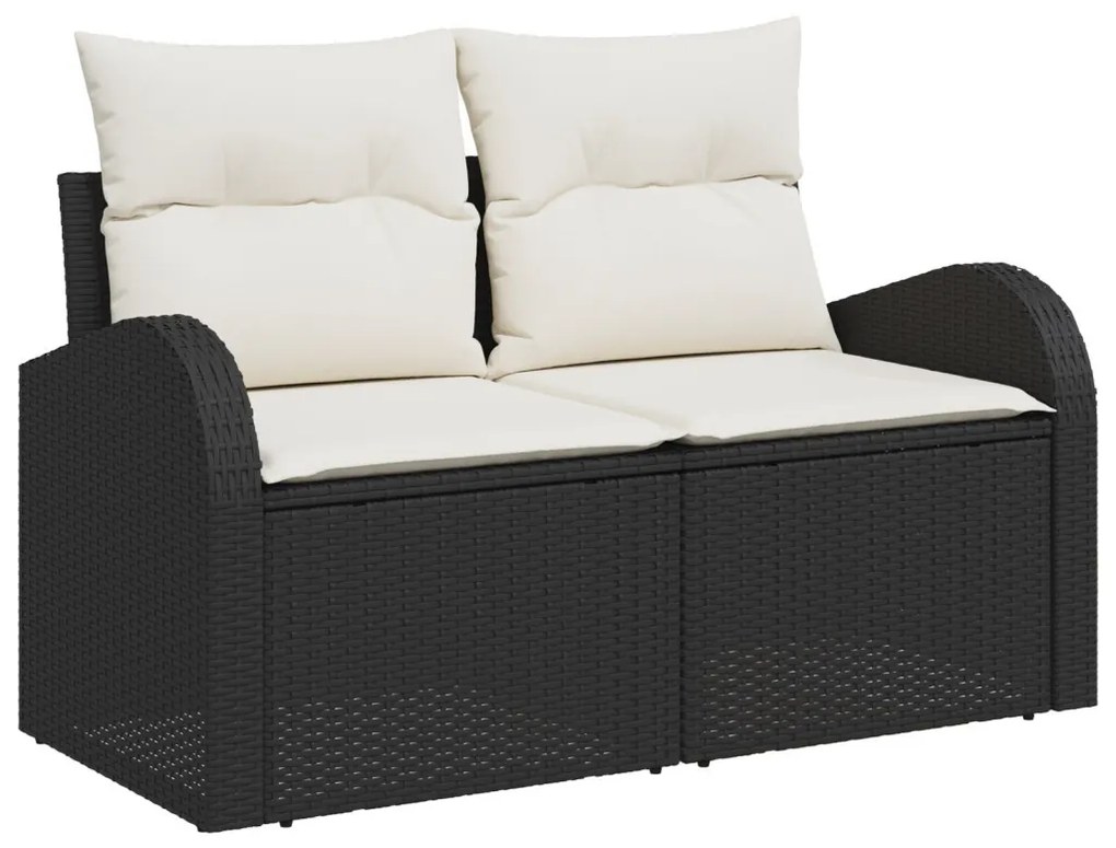 9 darabos Kert Sofa Készlet Párnákkal Fekete Poli Rattan Akác
