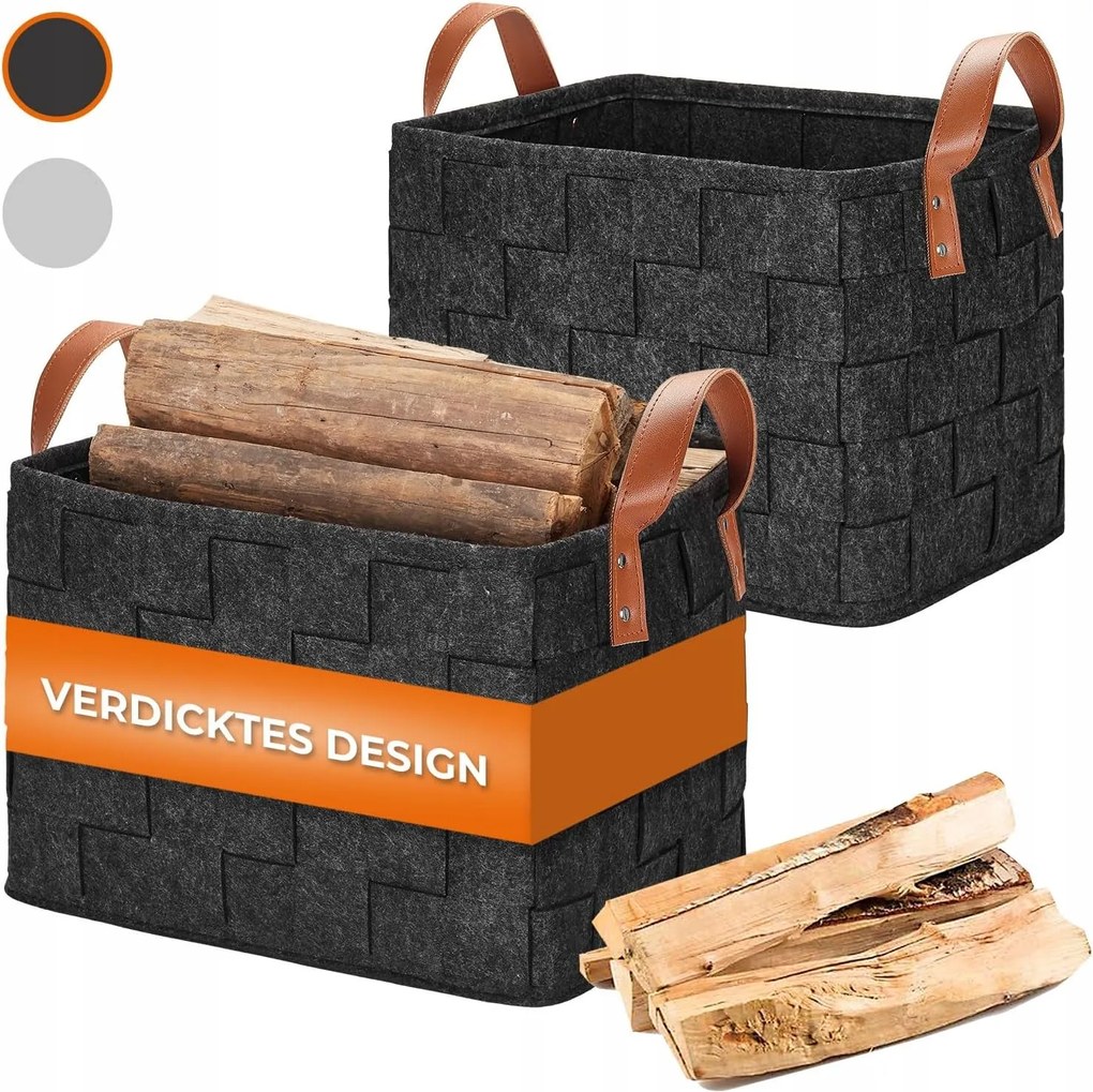 Nagy méretű, összecsukható fonott tűzifa kosár XXL szürke színben