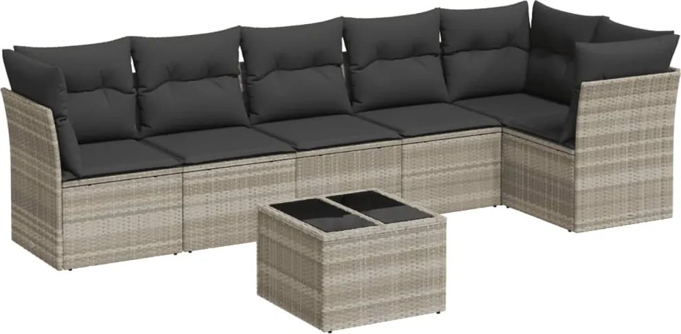 vidaXL 7 részes világosszürke polyrattan kerti ülőgarnitúra párnákkal