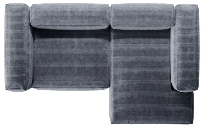 Szürkéskék kordbársony sarokkanapé (jobb oldali-heverő résszel) Bergano – Cosmopolitan Design
