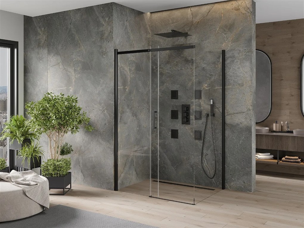 Mexen Omega Zuhanykabin Toló ajtóval    150 x 100 cm,  átlátszó üveg,  fekete  - 825-150-100-70-0 Toló ajtós