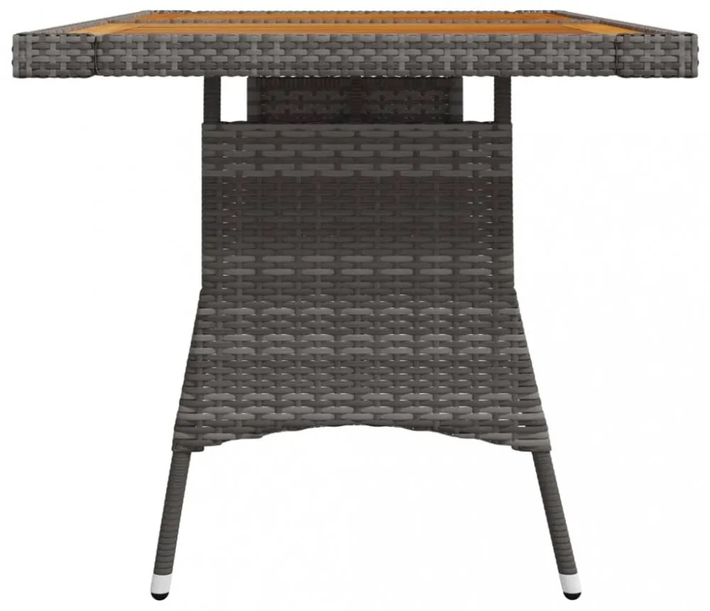 szürke polyrattan és tömör akácfa kerti asztal 130 x 70 x 72 cm