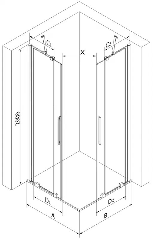 Mexen Velar Duo, zuhanykabin tolóajtóval 90 x 90 cm, 8mm szürke üveg, fekete matt, 871-090-090-42-70