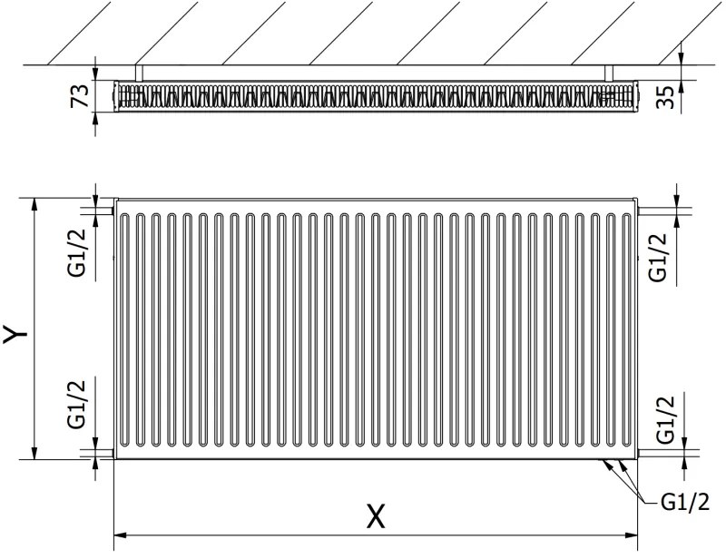 Mexen CV21, panelradiátor 500 x 1200 mm, alsó csatlakozás, 1329 W, fekete, W621-050-120-70