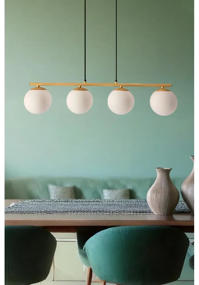 Fehér-natúr színű függőlámpa üveg búrával Carrine – Candellux Lighting