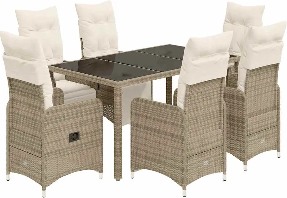 vidaXL 7 részes barna polyrattan kerti bisztrógarnitúra párnákkal