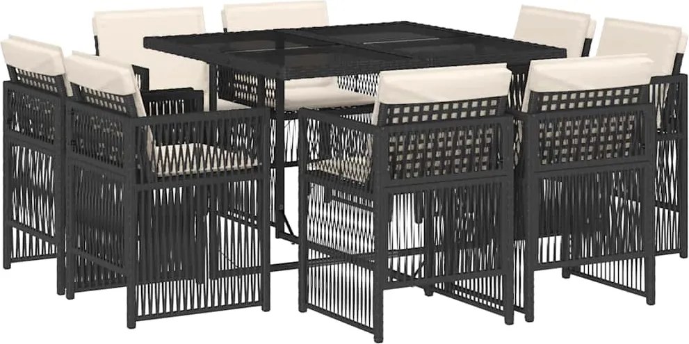 vidaXL 9 részes fekete polyrattan kerti étkezőgarnitúra párnákkal