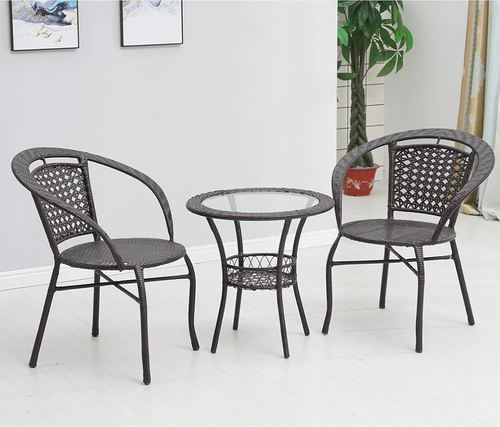 Kerti rattan szett 1+2, barna, LASAN