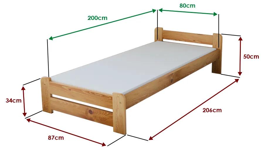 Emily ágy 80x200 cm, égerfa Ágyrács: Ágyrács nélkül, Matrac: Coco Maxi 19 cm matrac