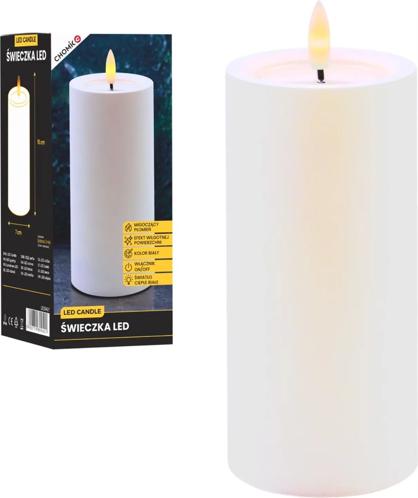 Led gyertya fehér 7×12.5 cm villogó elemes dekorációs láng