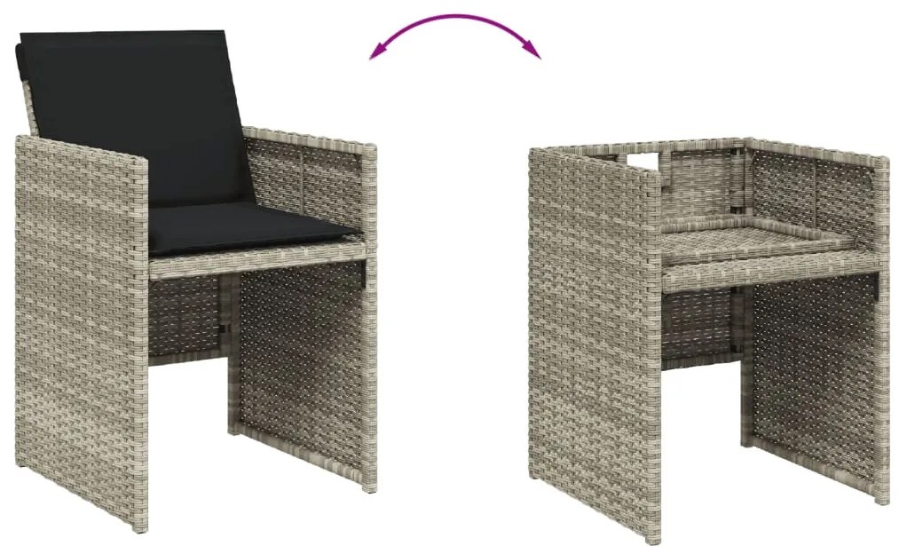 5részes világosszürke polyrattan kerti étkezőgarnitúra párnával