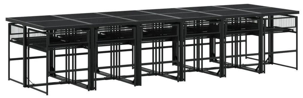 13 részes fekete polyrattan kerti étkezőgarnitúra