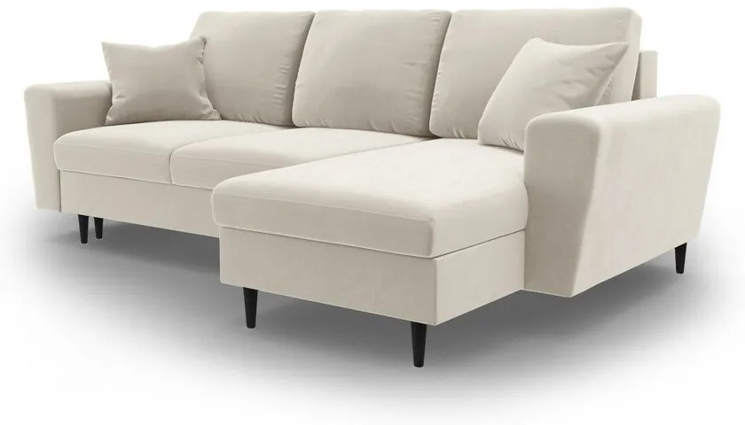 Bézs bársony kinyitható tárolóhelyes sarokkanapé Kyoto – Cosmopolitan Design