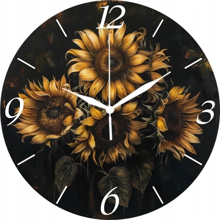 Dekoratív falióra Napraforgók fekete alapon 35 cm