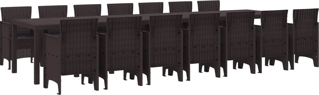 vidaXL Kerti étkező szett párnákkal párnával 15 pcs Barna PP