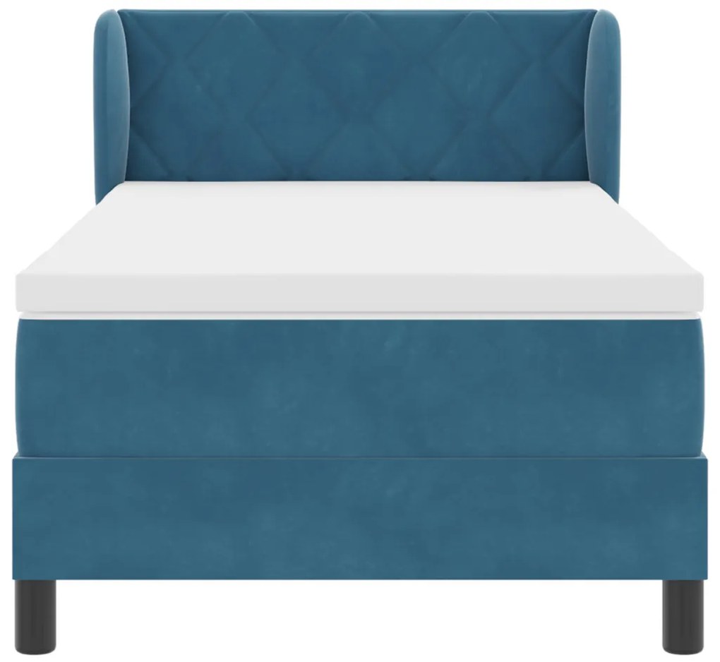 Boxspring Ágy Matraccal Sötétkék 90x200 cm Bársony