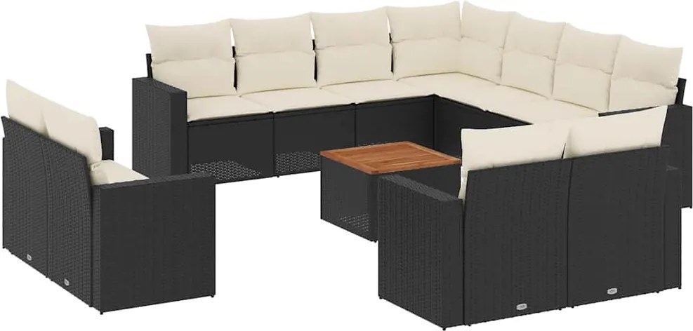 vidaXL 12 részes fekete polyrattan kerti ülőgarnitúra párnákkal