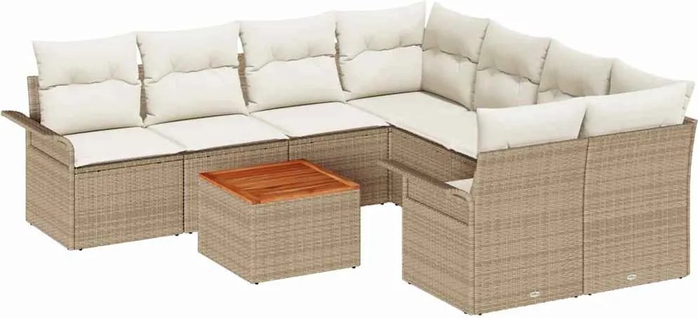 vidaXL Kerti Kanapé Szett párnával 9 pcs Bézs polirattan