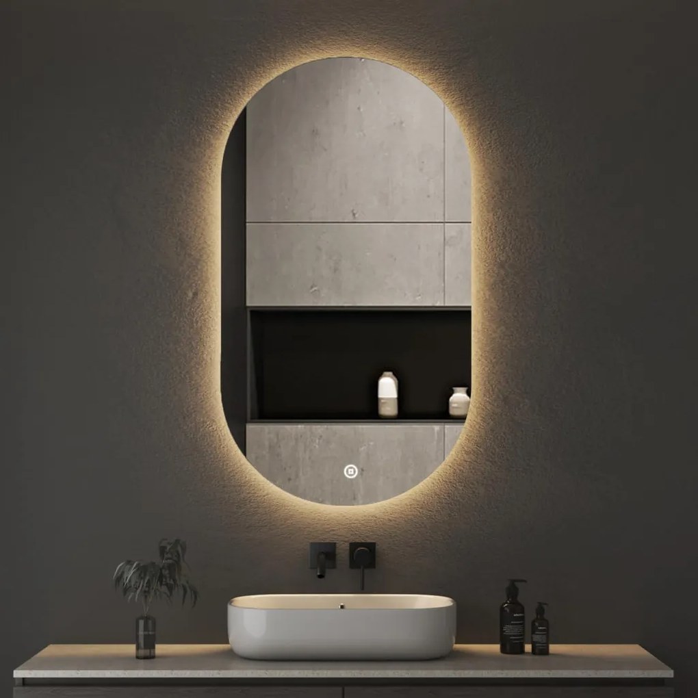 Viva AURA PINO 50 fürdőszoba tükör - érintőkapcsolóval - AMBIENT LED - OVÁLIS - ÁLLÓ - 50x90 cm