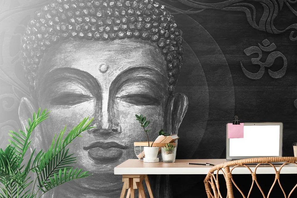 Öntapadó tapéta Buddha arca fekete fehérben