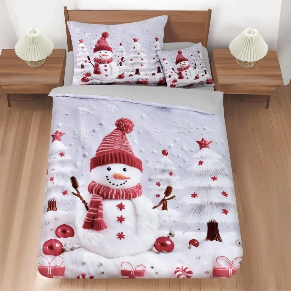 3 részes ágyneműgarnitúra Polycotton karácsonyi Hóember 200x140cm+90x70cm TiaHome