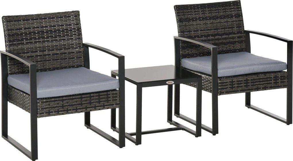 Outsunny Polyrattan Kerti Bútor Szett, Kerti Erkélybútor 2 Személyre, 3 Részes Ülőgarnitúra 2 Székkel, Asztal Ülőpárnával, Időjárásálló Kerti Bútor Ke