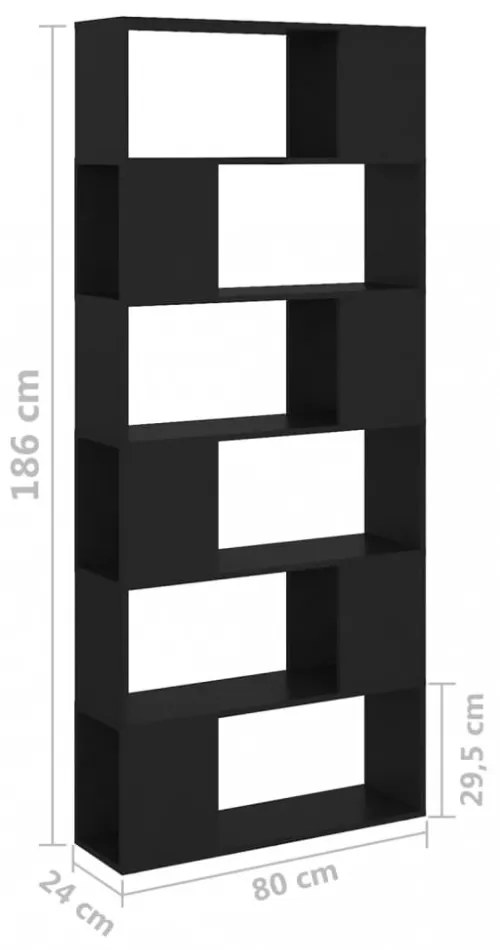 fekete szerelt fa térelválasztó könyvszekrény 80 x 24 x 186 cm