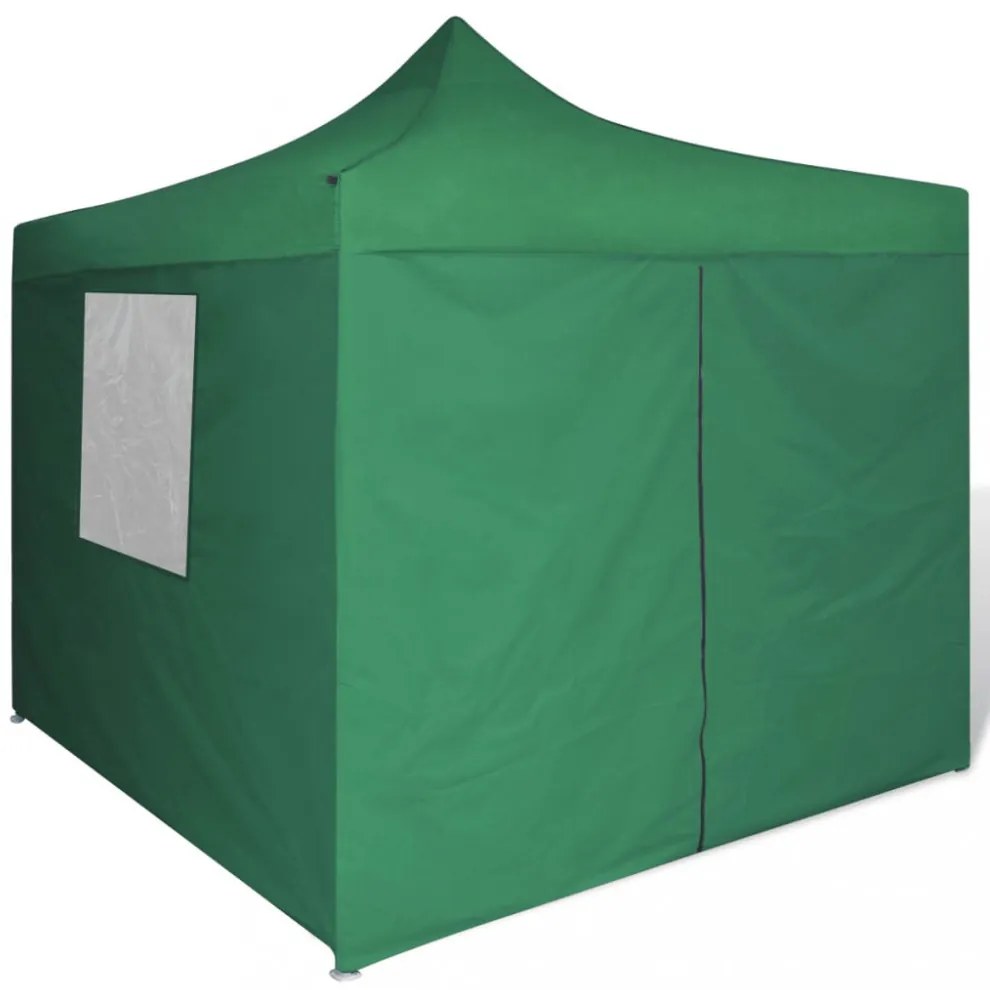 zöld összecsukható pavilon 4 fallal 3 x 3 m