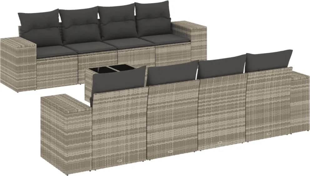 vidaXL 9 részes világosszürke polyrattan kerti ülőgarnitúra párnával