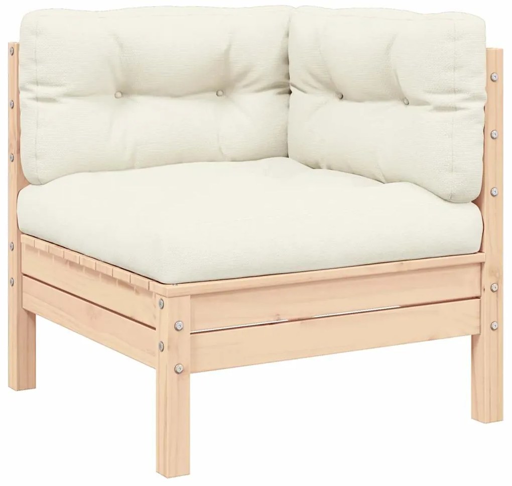 vidaXL 3 részes tömör fenyőfa kerti ülőgarnitúra krémszínű párnákkal