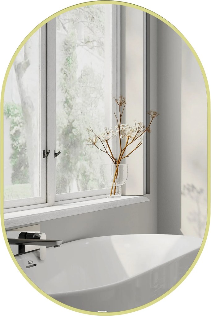 HOMCOM Ovális Fürdőszoba Tükör 60x90 cm Alumínium Kerettel, Dekoratív Fali Tükör, Függőleges és Horizontális Elhelyezés, Arany | Aosom