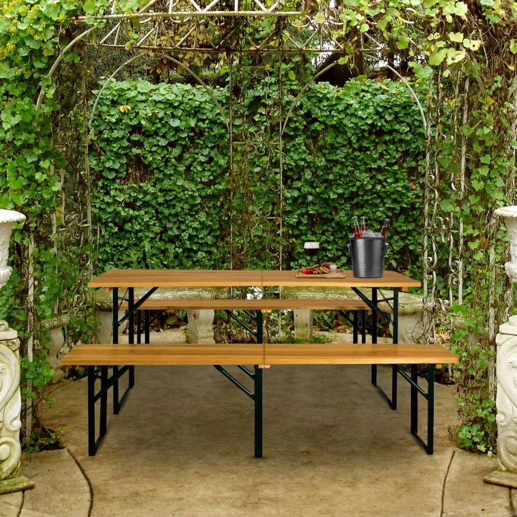 MAXI összecsukható sörpad készlet, 220cm, természetes barna Jurhan