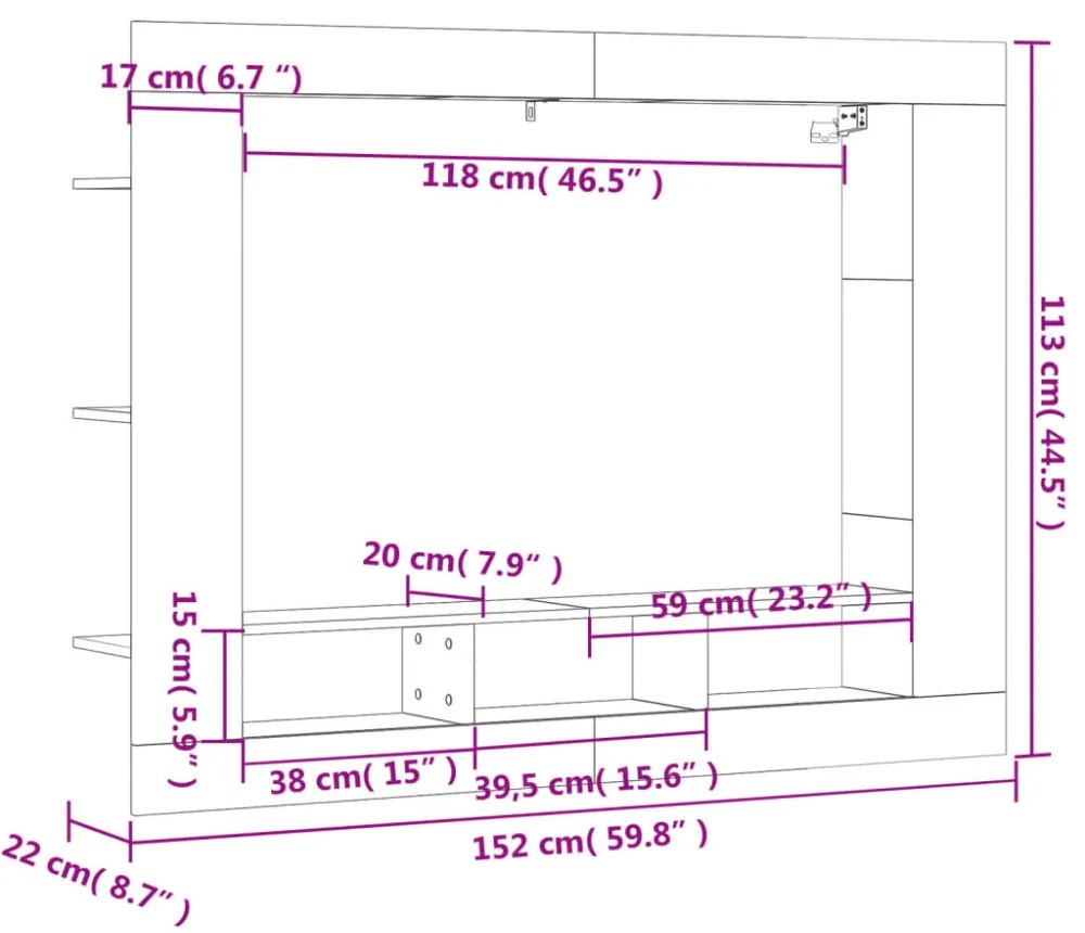 betonszürke szerelt fa TV-szekrény 152x22x113 cm