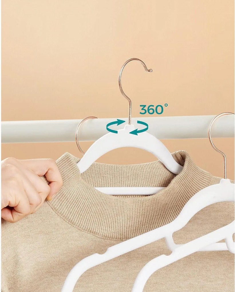 Bársony vállfák, 30 db-os ruhaakasztó készlet, fehér