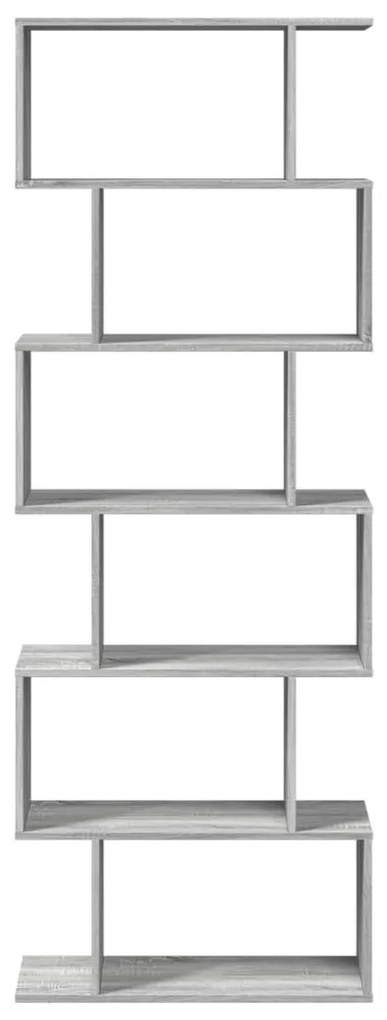 6 szintes szürke sonoma fa elválasztó könyvespolc 70x24x193 cm