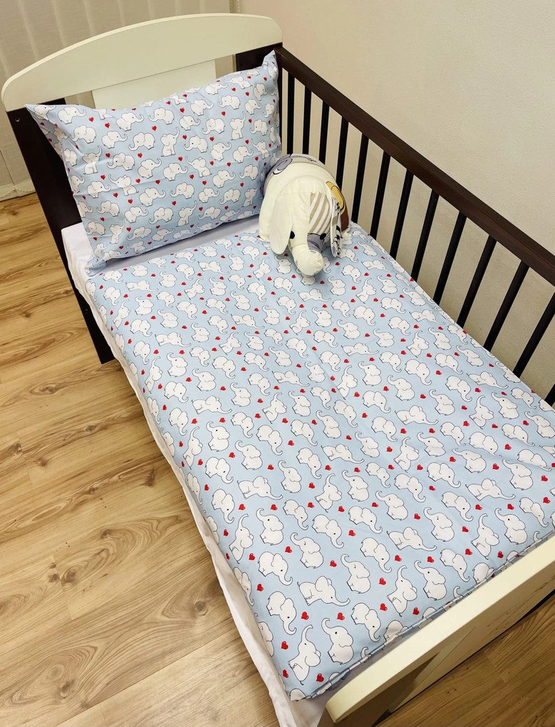Gyermek pamut ágynemű Elefántkék TiaHome - 1x Párna 90x70cm, 1x Paplan 140x200cm