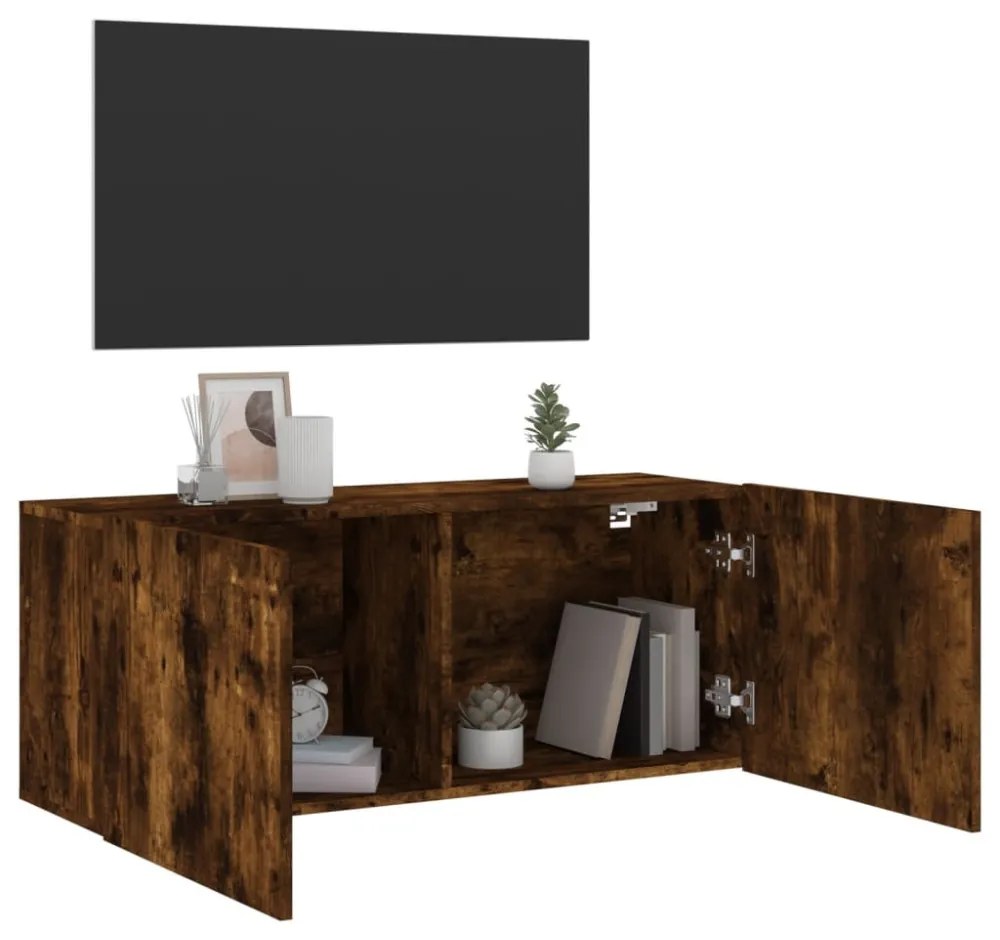 füstös tölgy színű falra szerelhető TV-szekrény 100x30x41 cm